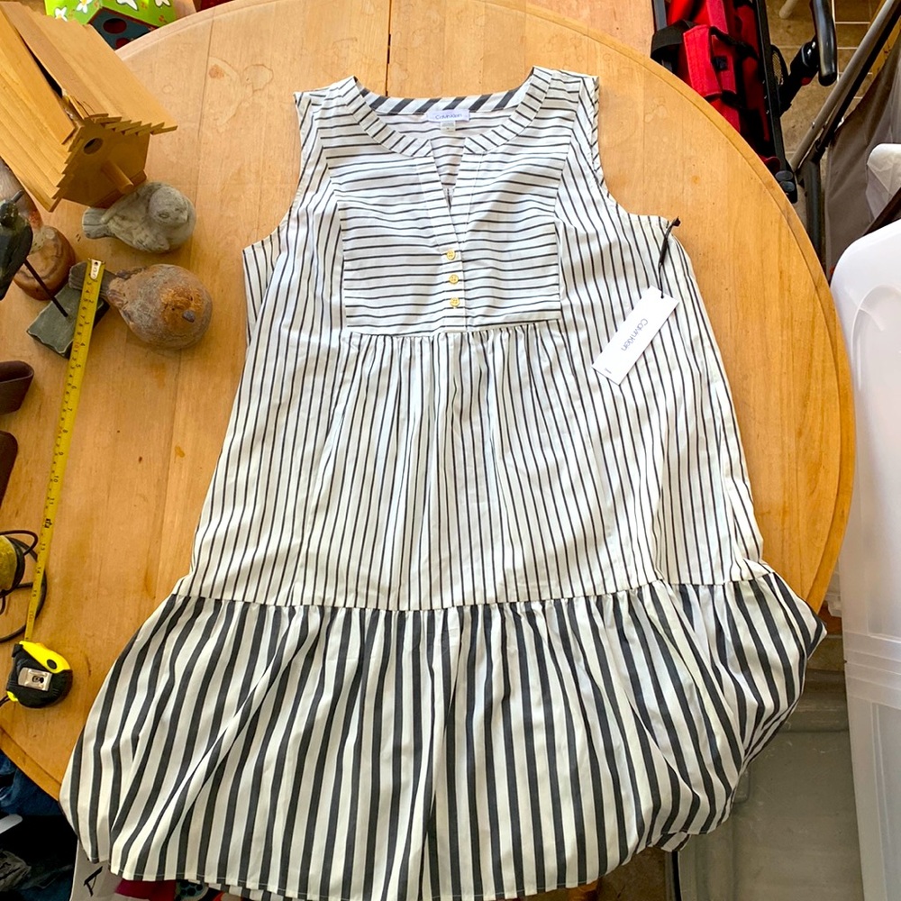 Calvin Klein Black and White Striped Dress